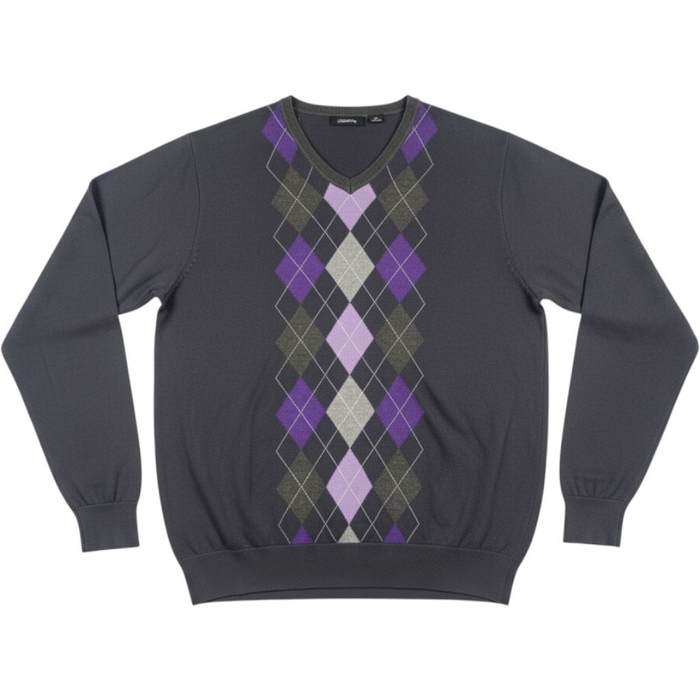 CLAIBORNE Argyle V-Neck Sweater Men's Size Extra Large Dark Gray Purple Classic